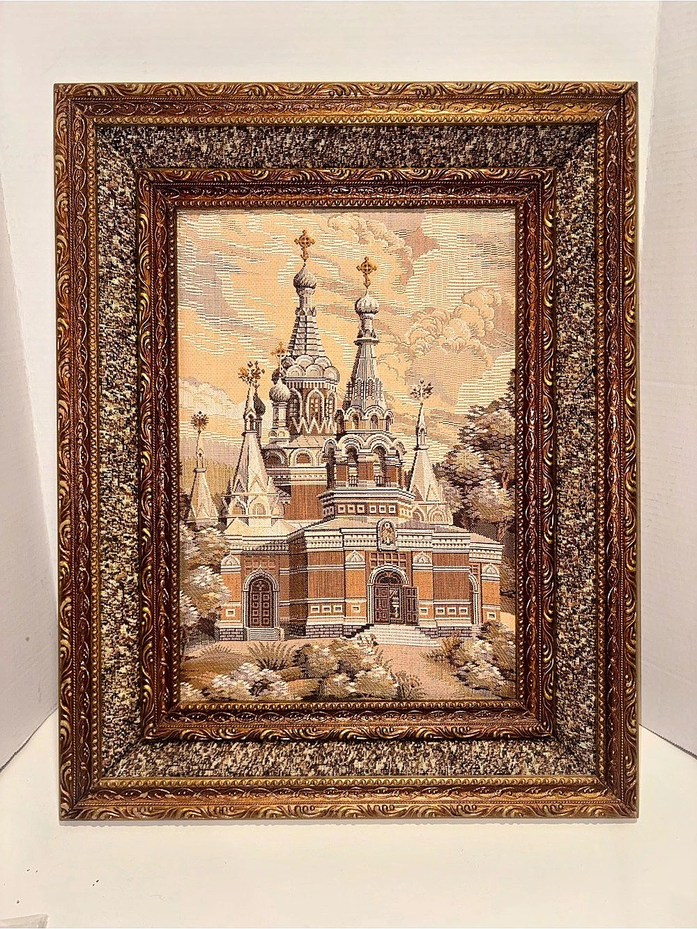 Vintage Framed Uzor Russian Tapestry Vyritsa Kazan Church Woven Wall Art 24x19